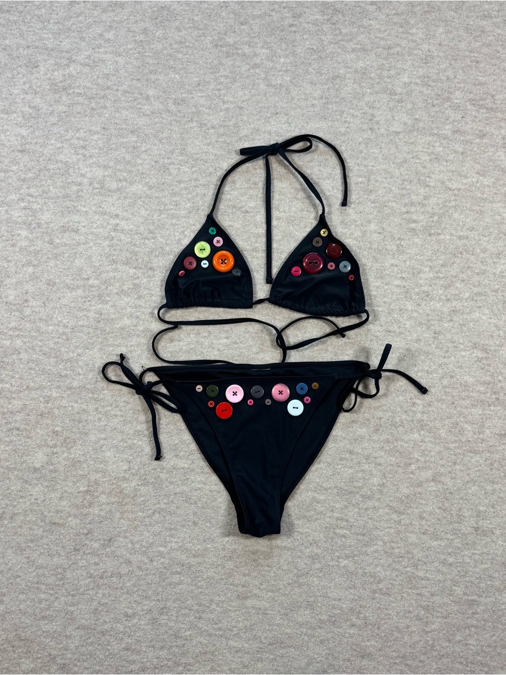 Black Button-Accent Triangle Bikini Set